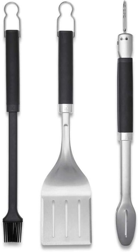 Precision Barbecueset 3 Delig | Roestvrij Stalen Barbecuetang, Spatel & Bakkwast Voor De Barbecue | Metalen Barbecuegereedschap - Zilver (6764)