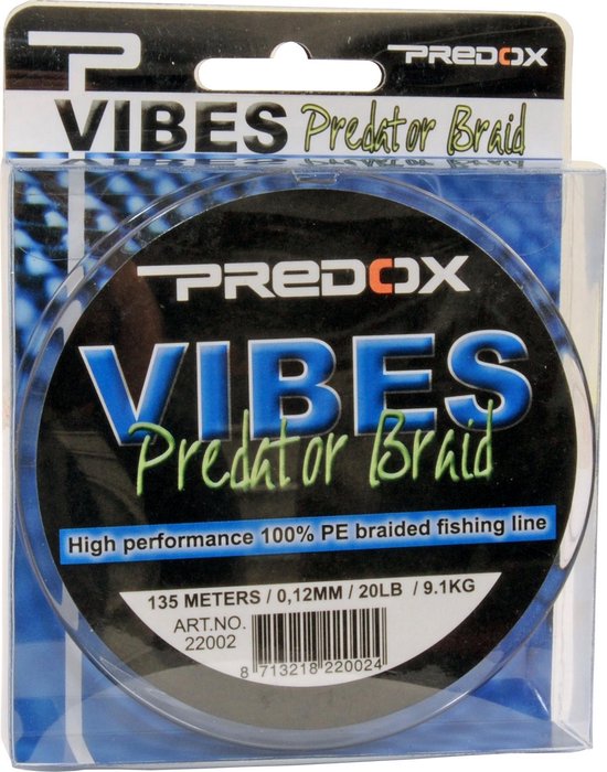 Predox Vibes Braid - Vislijn - Gevlochten vislijn - Diameter 0.20mm - Lengte 135m - Trekkracht 14.5 kg - Kleur Grijs/Groen van Predox