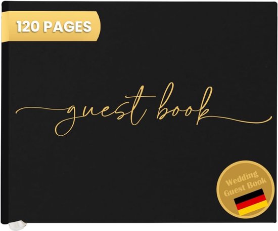 Premium gastenboek voor bruiloft, 120 pagina's premium papier, dik papier, het drukt niet door, vintage stijl, met gouden titel, ideaal voor bruiloften, jubilea, verjaardagen (zwart)