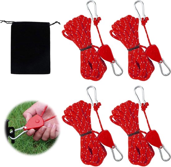 Premium Nylon Tent Windtouw - Pakket van 4 Afspanlijnen voor Kamperen en Wandelen . van Merkloos