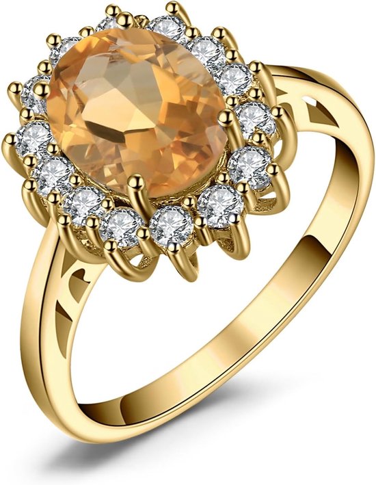 Prinses Diana Kate Middleton Citrien Nano Crystal ringen, verlovingsring trouwringen belofte verlovingsring 14K geelgoud verguld dames, aanzoeksring ringen, damessieraden 54