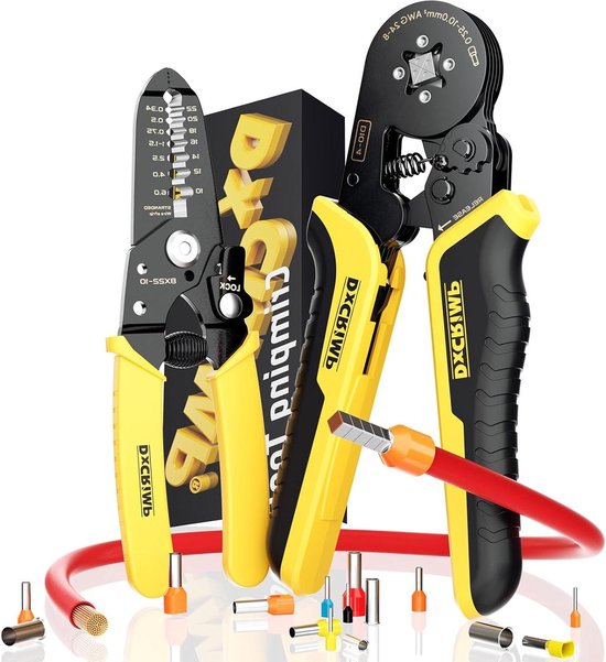 Professional Ferrule Bar with Stripping Pliers - Self-Adjusting 0.25-10 mm² - Insulated and Non-Insulated Ferrules - Crimping Pliers van Merkloos