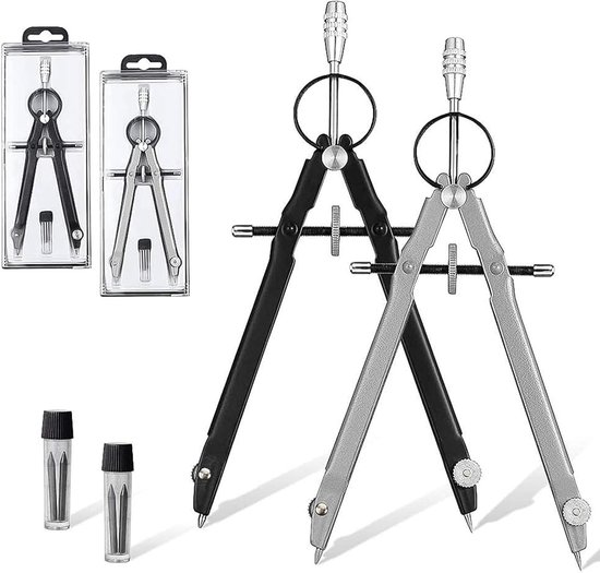 Professionele Geometrische Compassen Set van 2 voor Nauwkeurig Tekenwerk, Wiskunde en Ontwerpen met Extra Vulloodjes