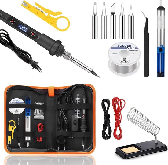 Professionele Loodgietijzer Set met 80W Vermogen, Instelbare Temperatuur 180℃-500℃, LCD Scherm en 5 Loodgietmonden voor Precisiewerk
