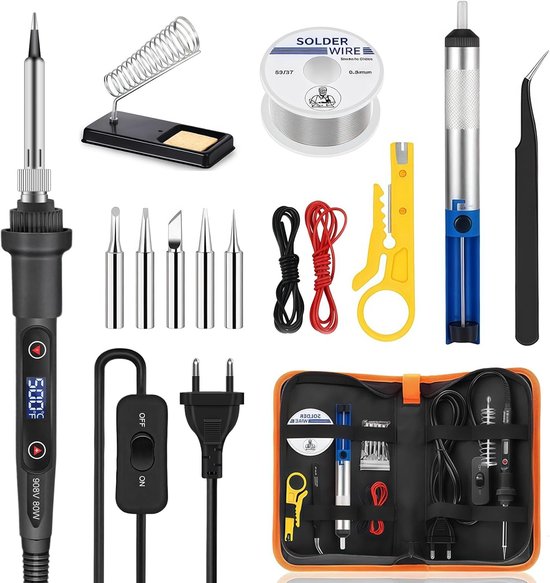 Professionele Solder Set met LED Display, Verstelbare Temperatuur voor Elektronica Reparaties, Inclusief 5 Tips, 50g Lood en Desoldering Pomp