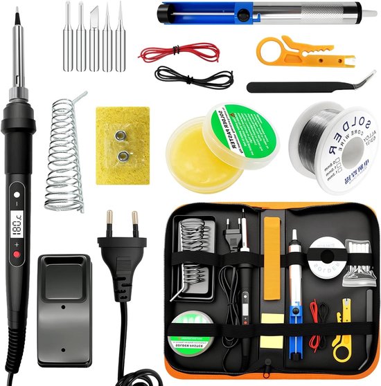 Professionele Solderkit met LCD Temperatuurregeling van 180 tot 520 °C, 16-delige Set met Lood, 5 Tips, Ontloddingspomp en Solderingstand voor Precisiewerk