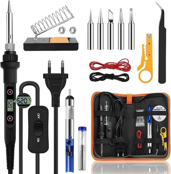Professionele Solderset met LCD Display, Instelbare Temperatuur 180-560 °C, 5 Soldertips, Ontluchtingspomp en Looddraad voor Efficiënt Solderen