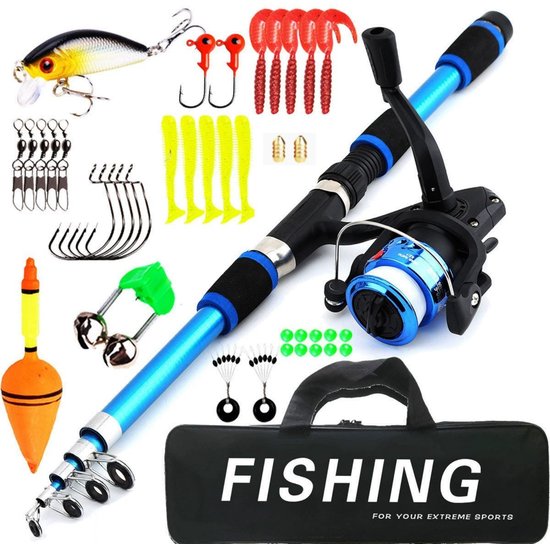 QTTVBTNA Beginner Vishaak Set - Telescopische Hengel 1,8 m - Lichtgewicht, Draagbaar, Blauw - Perfect voor Beginners en Recreatief Vissen van Merkloos