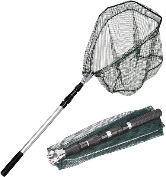 Quvo® Schepnet Vissen - Visnet - Telescoop Schepnet - Duurzaam Net met Rubberen Coating - Groen - 43cm x 43cm x 1cm van Merkloos