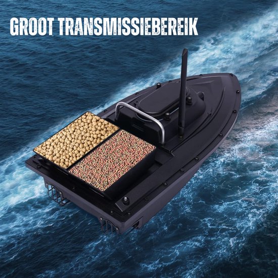 Quvo® Voerboot Karper – Voerboot Met 1,5 Kg Laadvermogen – Inclusief Accu – Verlichting Voor Nachtvissen - 2 Propellers - Baitboat Met Afstandsbediening Draadloos 500 Meter - Visspullen Accesoires - Fishfinder - Zwart - 50cm x 25cm x 17 van Merkloos