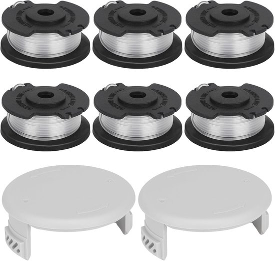 RAC143/5132002770 draadspoel geschikt voor Ryobi 36V RLT36 RLT36C3325 RLT36B33 RY36LT33A-0 accu grastrimmer, 3,3 M lengte Ø 2 mm met spoel afdekking (6 spoelen, 2 doppen)