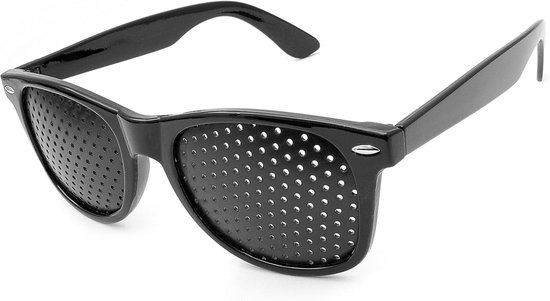 Rasterbril met pinhole glazen voor oogtraining en visuele ontspanning, inklapbare beugels, vorm B, zwart kunststof, 24 g, 150 mm breed, 1 stuk, unisex