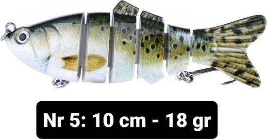 Realistische kunstaas "Multiplaza" met 6 swimbait - segmenten 10 cm - 18 gram - Lokaas - Hengelsport - vissen - snoek - 3d ogen - levendig - roofvissen van Multiplaza