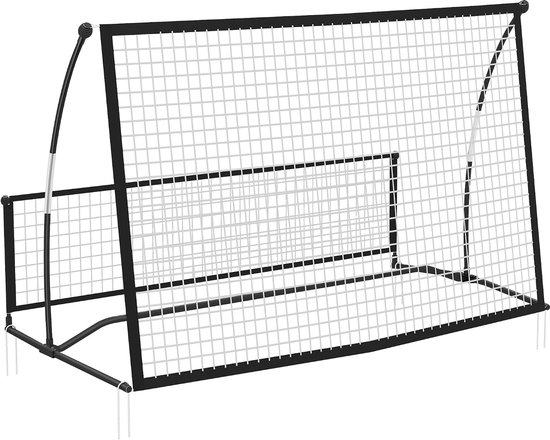 Rebounder voor voetbal, 2-in-1, dubbelzijdig opvouwbaar, met net met rebound-net, 200 x 94 cm, kickback voetbaldoel voor jongeren, rebound-wand voor handbaltraining, zwart