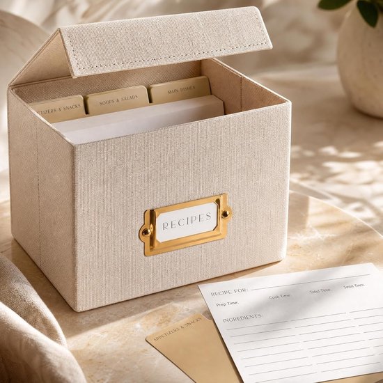 receptdooshouder met linnen hoes - de perfecte receptenkaartdoos voor uw eigen recepten - kwaliteitsindexkaarthouder 4x6 inch om uw recepten te organiseren - receptenkaarten niet incl.