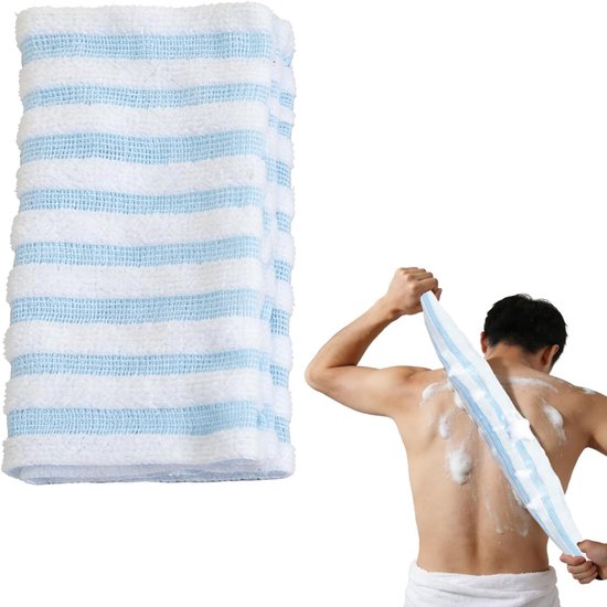 REEKNOKOL Douchedoek Exfoliërend, Extra Lange Handdoek voor Rug en Lichaam, Dieptereiniging voor Mannen en Vrouwen, Blauw