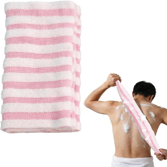 REEKNOKOL Exfoliërende Handdoek, Extra Lange Douchedoek voor Rugreiniging, Lichaamsreiniging voor Mannen en Vrouwen, Dieptereiniging (Roze)