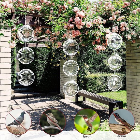 Reflecterende 3D RVS Wind Spinner voor Buiten, Tuinversiering en Vogelafschrikking voor Spechten en Duiven