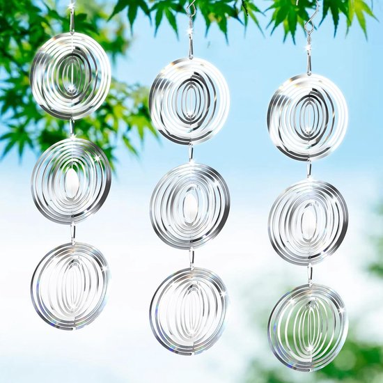 Reflecterende Vogelafschrikker Windspinner Set van 3, Draaiende 3D Tuindecoratie voor Balkon en Binnenplaats, Effectieve Vogelbestrijding met Geluid en Beweging
