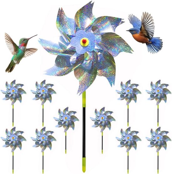 Reflecterende Windmolen voor Vogelafweer - 10 Stuks, Duivenverschrikker voor Tuin en Balkon, 55 cm Hoog, Effectieve Oplossing tegen Vogels van Merkloos