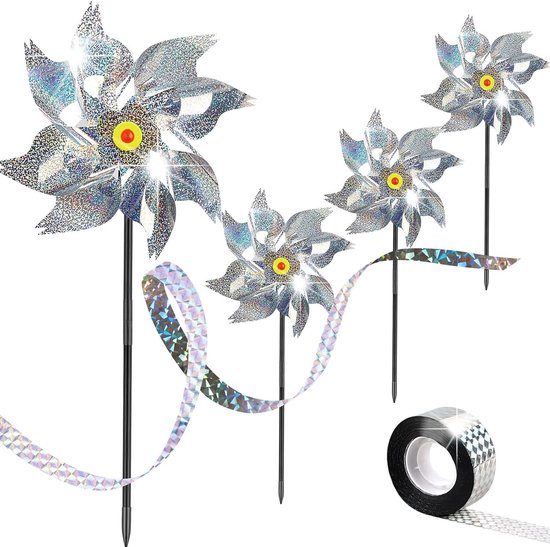 Reflecterende Windmolens voor Vogels, 4 Stuks, Effectieve Vogelafschrikking voor Tuin en Balkon, Ideaal voor Fruitbomen en Tuinplanten