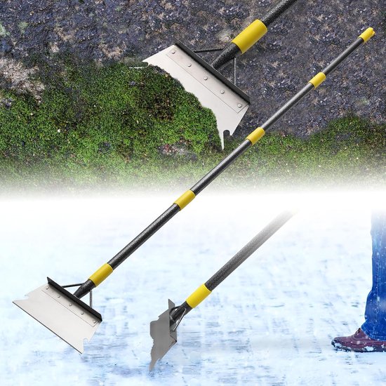 Reinigingsschep met steel, 165 cm, onkruidverwijderaar, apparaat, onkruidschraper, multifunctionele platte tuinschep, mosverwijderaar voor wieden, krabben, ijs verwijderen
