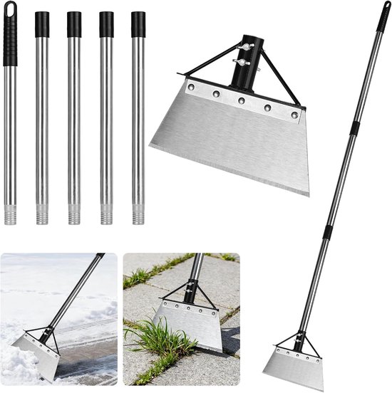 Reinigingsschep met steel, 200 cm, onkruidverwijderaar, apparaat, onkruidschraper, multifunctionele tuinschep, tuinreinigingsschraper, onkruidschraper om te wieden, krabben, ijs verwijderen