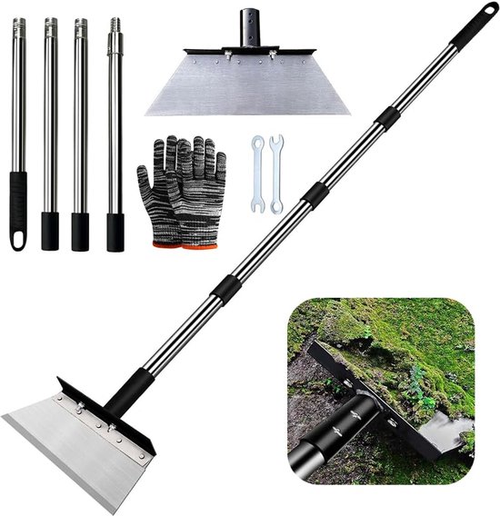 Reinigingsschep met steel, tuinschep, onkruidschep, multifunctionele tuinschep, outdoor, tuin, reinigingsschraper, voor het schoppen van gras, aarde en mos