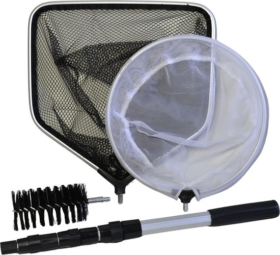 Reinigingsset voor vijveronderhoud - telescopische stang - skimmernet - vang-schepnet - reinigingsborstel van Merkloos