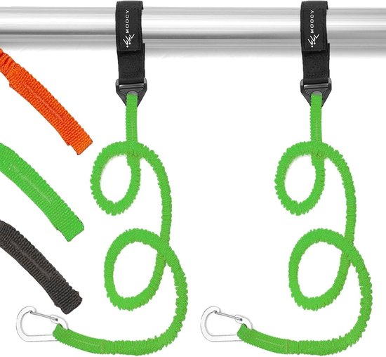 Rekbare spiraalvormige kajakpeddelriem en hengelriem, ideaal voor kajakvisaccessoires en peddels, 2-pack groen