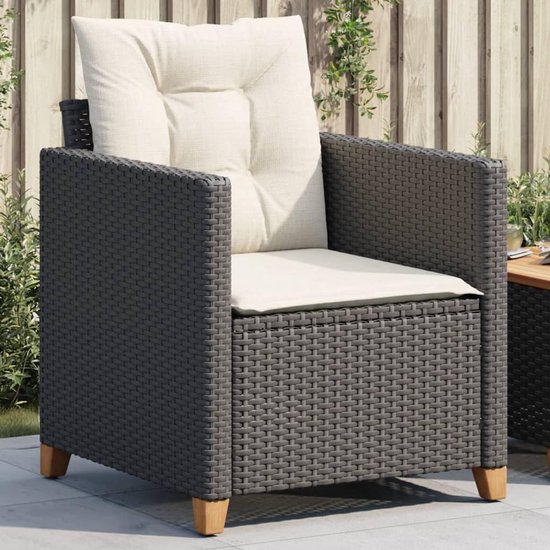 Relax tuinstoel met kussen van zwart polyrotan, tuinstoel, tuinstoel, relax-tuinstoel-366317