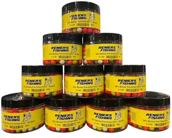 Reniers Fishing Flavoured Pre-Drilled Mini Boilies 8mm (80gr) - Smaak : Banaan van Reniers Fishing
