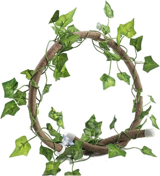 Reptiel Klimplant Flexibel Jungle Decor 3,28ft Rotan met Scindapsus Bladeren voor Hagedissen Kameleons 's Boomkikkers Schildpad Aquarium Terrarium Decoratie (Rotan + klimopbladeren)