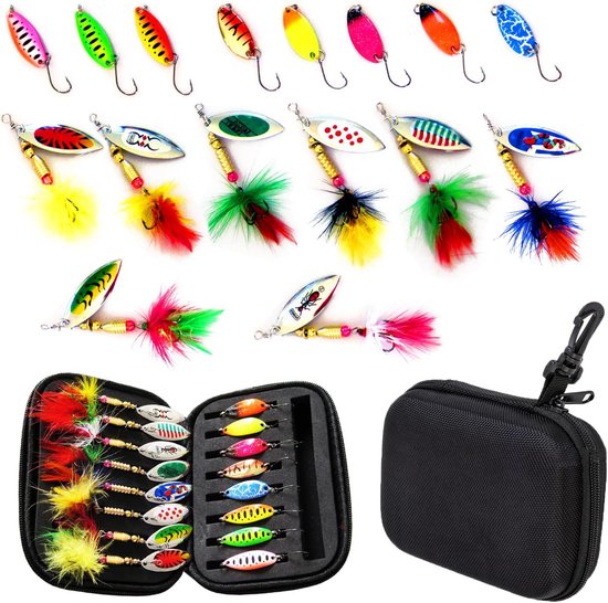 Retadou - Forellen lepelset, kunstaas, spinner, knipperlichtenset, visaas, 20 stuks, hengelaccessoires voor snoek, snoekbaars, baars, forel, met doos van Retadou