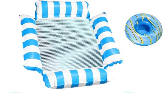 Retadou - Luchtmatras, zwembad, 4-in-1 luchtmatras, water, comfortabele waterhangmat voor volwassenen en kinderen, met opblaasbare bekerhouder, duurzaam luchtmatras met net, gemakkelijk te dragen van Retadou