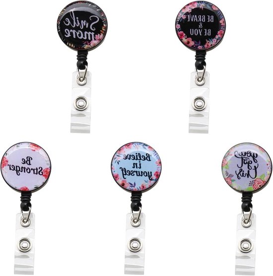 Retractable Badge Holder met 360 Graden Rotatie en Alligator Clip voor Kantoor, Dokters en Verpleegkundigen - 5 Stuks ID Badge Reels voor School en Werk van Merkloos
