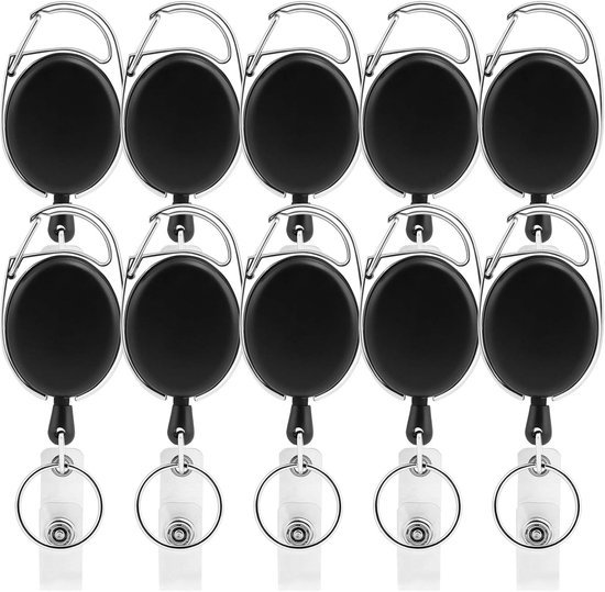 Retractable Badge Holder Metalen Reel Clip Sleutelhanger voor ID Kaarten - Set van 10, Handig en Duurzaam