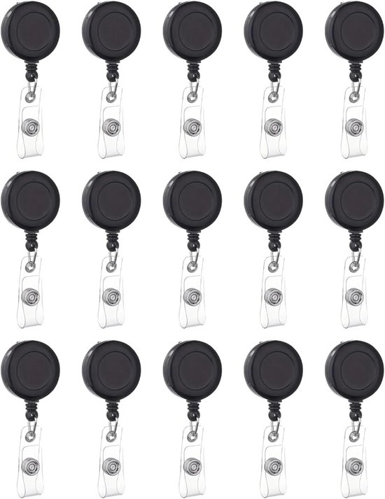 Retractable Badge Holder Set van 15 Stuks, Verlengbare Lanyard en Stevige Badge Reel voor ID Kaarten, Sleutels en Toepassingen in Zorg en Onderwijs