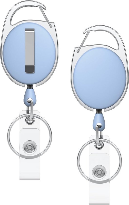 Retractable Badge Reel Houder met Sleutelhanger Clip in Lichtblauw - 2 Stuks, Ideaal voor Werknemers, ID Kaarten en Toegangspassen