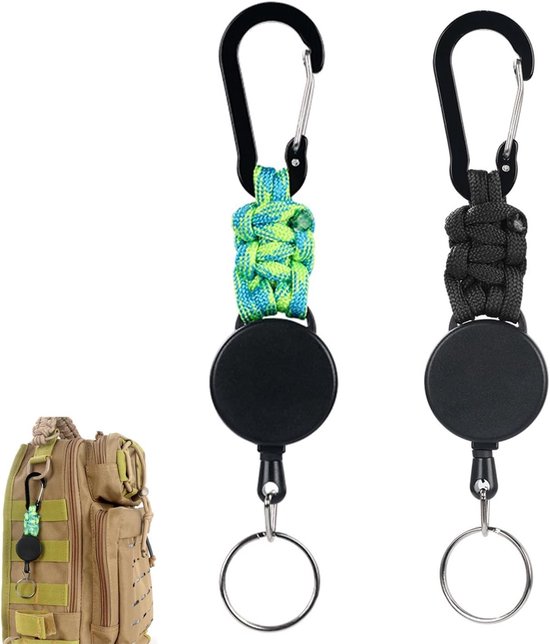 Retractable Badge Reel Lanyard met Sleutelhanger en Carabiner - Uitbreidbare ID Kaarthouder voor Draagbaar Gebruik (Camo Groen Zwart) van Merkloos