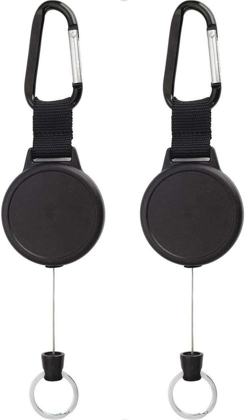 Retractable badge reel met 60 cm stalen draad, zwart, 2 stuks - ideaal voor sleutels, ID-kaarten en toegangspassen