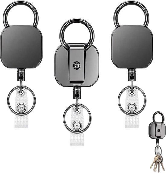 Retractable Badge Reel met 60cm Stalen Kabel voor Sleutels en ID Kaarten - 3 Stuks, Handig en Duurzaam