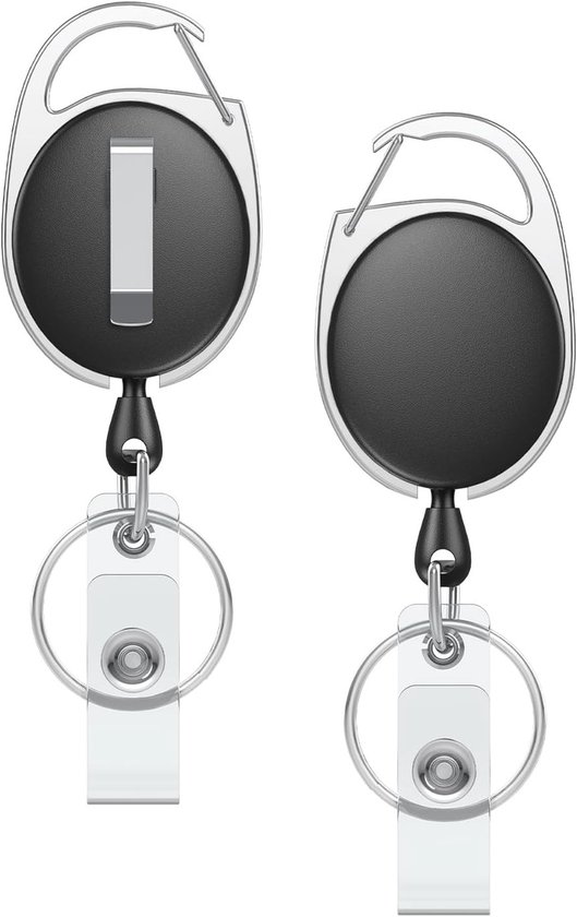 Retractable Badge Reel met Carabiner en Sleutelhanger voor ID Kaarten en Naamhouders - 2 Stuks, Ideaal voor Werk en Evenementen