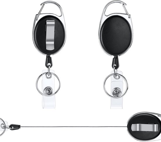Retractable Badge Reel Set, 2 Stuks Stevige Sleutelhanger met Clips en Sleutelband voor ID Kaarten en Toegangsbadges van Merkloos