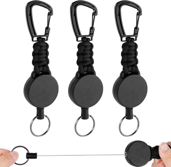 Retractable Badge Reel Set van 3 - Uittrekbare Sleutelhanger met Carabiner en 60cm Stalen Draad voor ID Kaarthouder en Sleutels