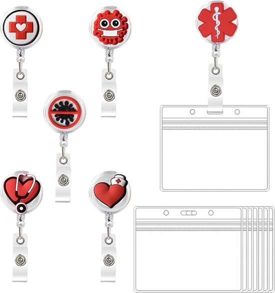 Retractable Badge Reel voor ID Kaarten - Sleutelhanger voor Verpleegkundigen, Studenten en Docenten - Handige Clip in Rood