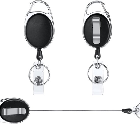 Retractable Badge Reels - 2 Stuks Stevige Sleutelhangers | 2-in-1 Clips Badgehouder met Sleutelhanger voor ID Kaart en Toegangsbadge