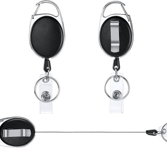 Retractable Badge Reels Set van 2, Stevige Sleutelhangers met ID Kaart Houder en Sleutelriem voor Werk en Evenementen