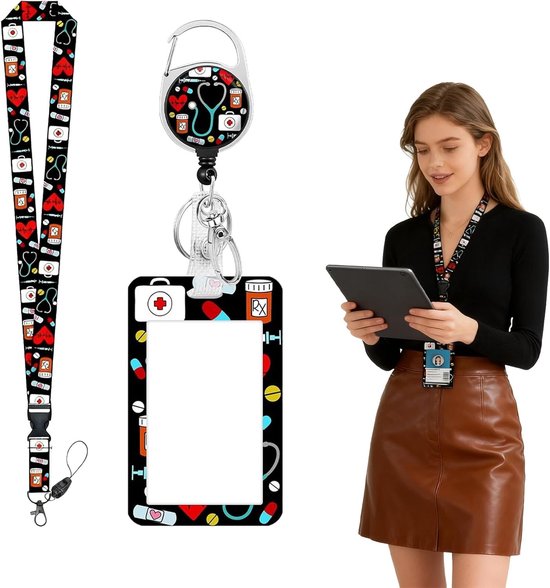 Retractable Lanyard met ID Badge Houder, Afneembare Badge Reel en Verticale Kaartbeschermer voor Medisch Personeel, Artsen en Apothekers