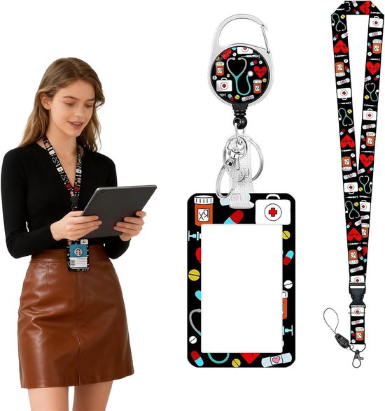 Retractable Lanyard met ID Badge Houder en Afneembare Badge Reel voor Medisch Personeel, Ideaal voor Artsen en Apothekers met Verticale Kaartbescherming